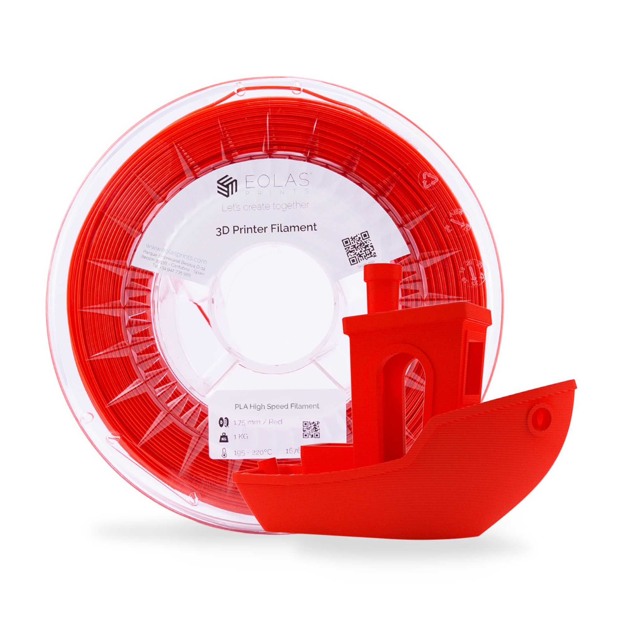 Red High Speed PLA filament spool. 