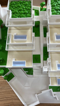 3D printed scale model of a housing development with terraces, pools and rooftop gardens — Eolas Prints