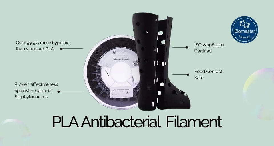 Black 3D printed leg brace using PLA antibacterial filament