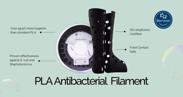 Black 3D printed leg brace using PLA antibacterial filament