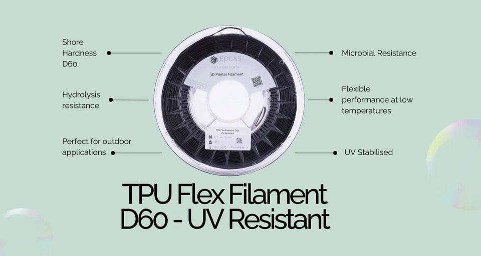 TPU Flex Filament D60 UV Resistant black and white spool for outdoor printing