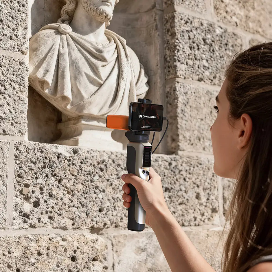 Black and silver 3d maker pro handheld camera stabilizer with orange grip for 3d scanning by 3dmakerpro fox