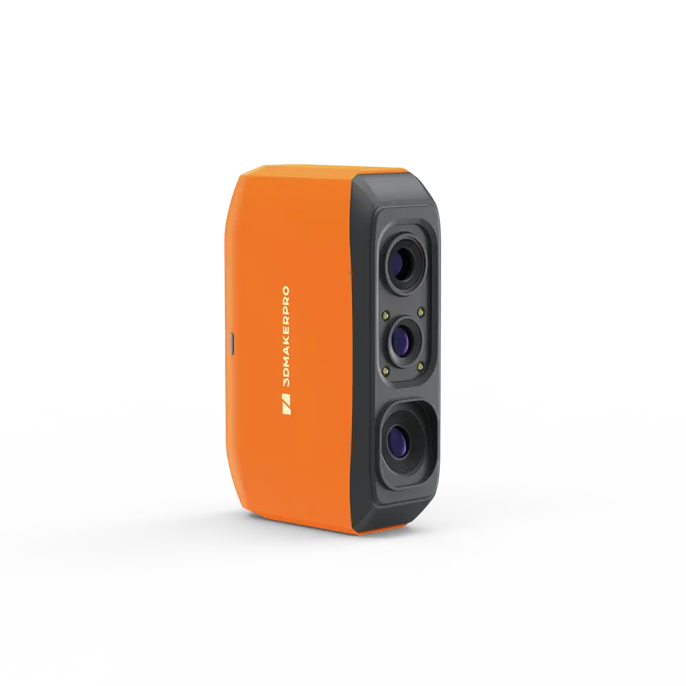 3dmakerpro fox 3d scanner handheld orange and black device with three lenses for precise 3d scanning tasks