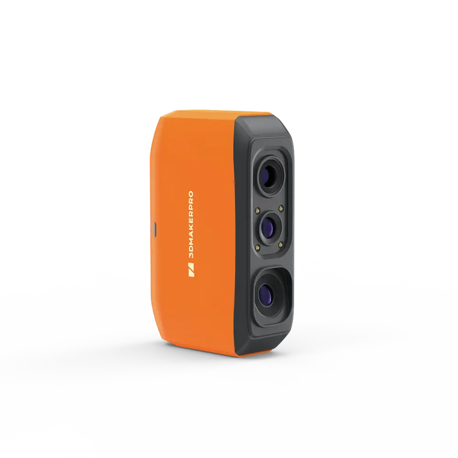 3dmakerpro fox 3d scanner handheld orange and black device with three lenses for precise 3d scanning tasks