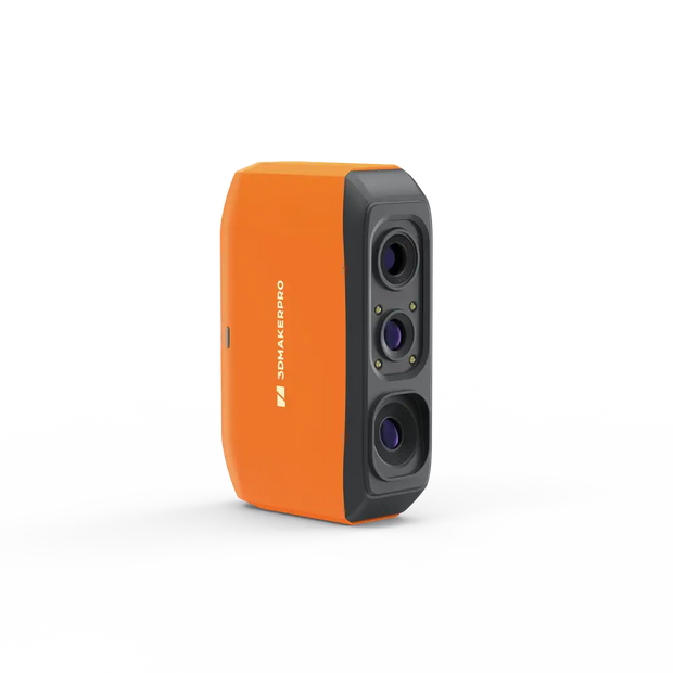 3dmakerpro fox 3d scanner handheld orange and black device with three lenses for precise 3d scanning tasks