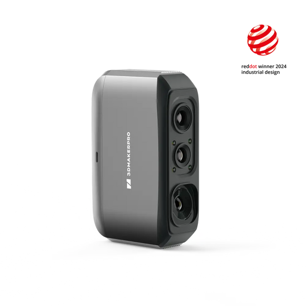 3DMakerpro Moose Lite 3D scanner with gray black design and three circular lenses