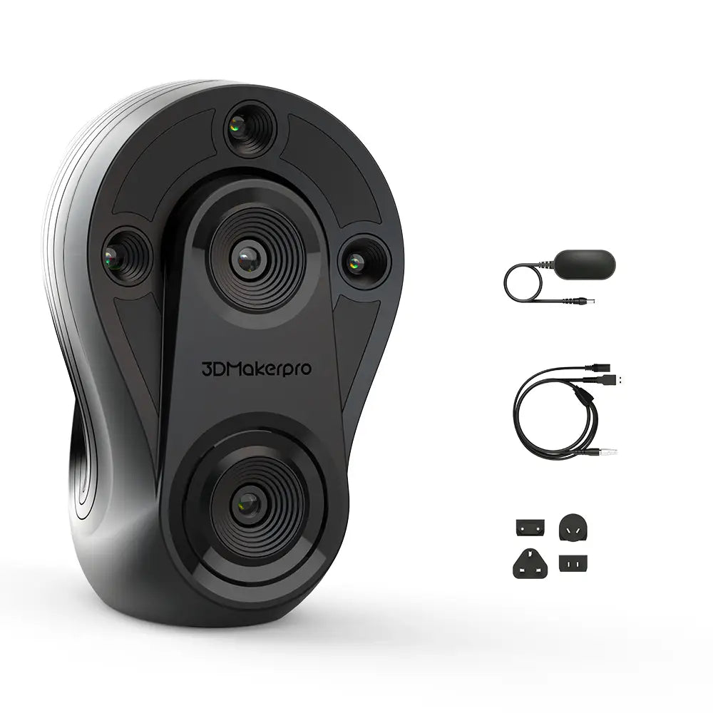 3DMakerpro Whale 3D scanner with black 360-degree camera and three lenses