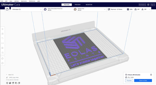 Ultimaker Cura Eolas imprime PLA