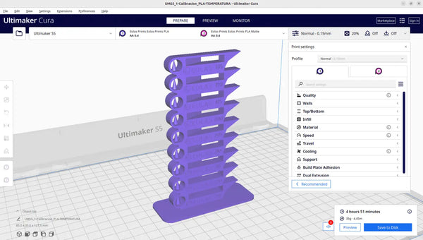 Ultimaker CURA Eolas Prints temperature tower