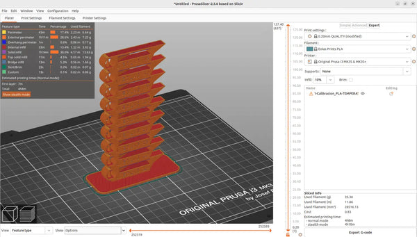 PrusaSlicer Eolas Prints temperature tower