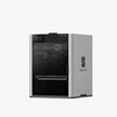 Sleek gray Bambu Lab H2S 3D printer with transparent front panel revealing internal components