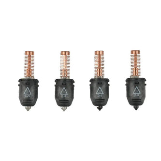 Four 3D printer nozzles.