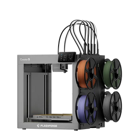 Gray flashforge creator 5 high-speed multi-colour 3d printer with independent toolheads and four filament spools