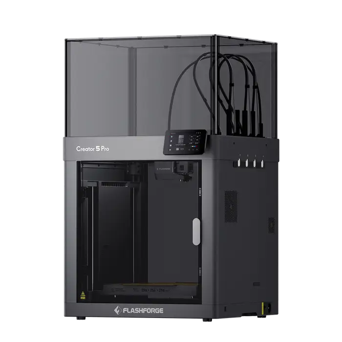 Black flashforge creator 5 pro enclosed industrial 3d printer with transparent enclosure and active chamber heating digital control panel