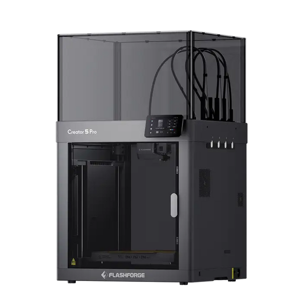 Black flashforge creator 5 pro enclosed industrial 3d printer with transparent enclosure and active chamber heating digital control panel
