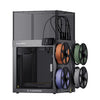Silver and black flashforge creator 5 pro enclosed industrial 3d printer with active chamber heating and colorful filament spools