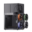 Silver and black flashforge creator 5 pro enclosed industrial 3d printer with active chamber heating and colorful filament spools