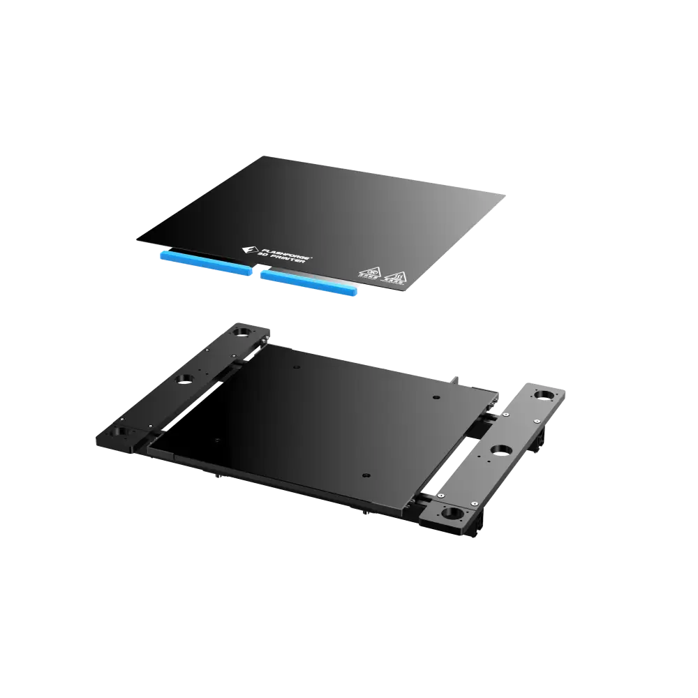 Two black, rectangular, layered platforms.