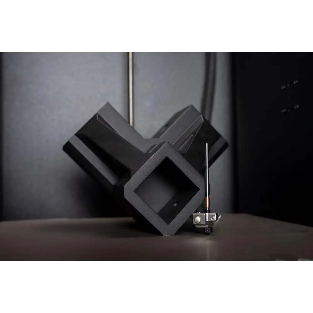 Prusa Core HT Hotend Upgrade with black geometric cube speaker system