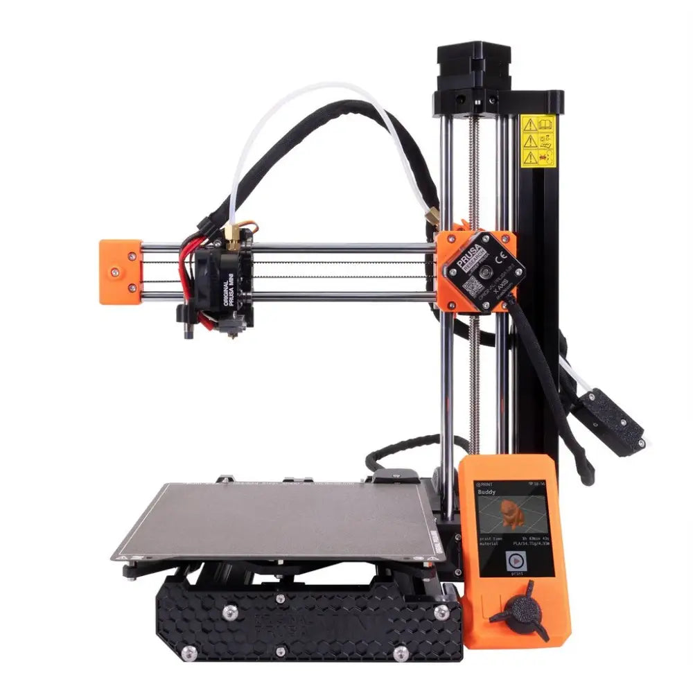 Orange and black 3D printer.