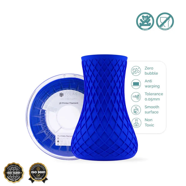 A blue PLA Matte spool with a 3d printed jar 