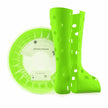 Bright green PLA neon filament with two printed shin guards for 3D printing projects