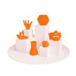 Display of vibrant orange 3D printed objects using PLA Neon Filament for creative projects