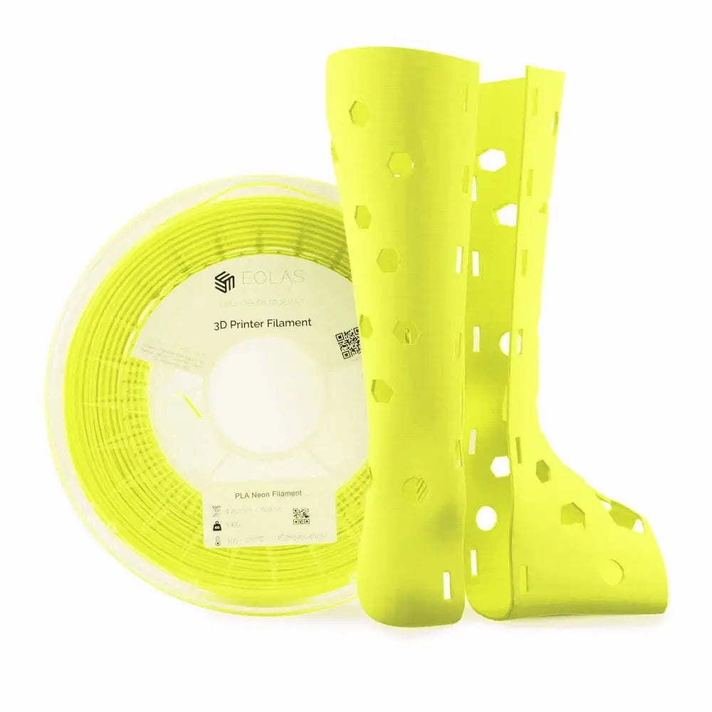 Reel of neon filament and matching 3D-printed shin guards for PLA Neon Filament