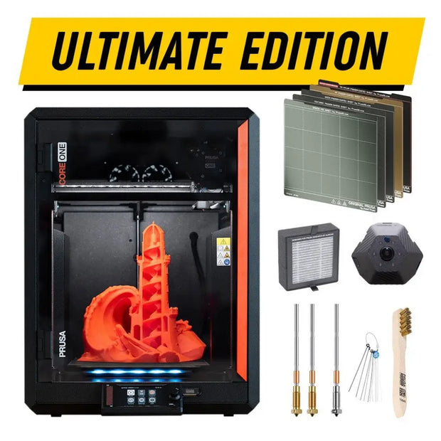 Prusa Core One Ultimate Edition 3D printer with accessories, E3D V6 compatible, motors RPM monitoring
