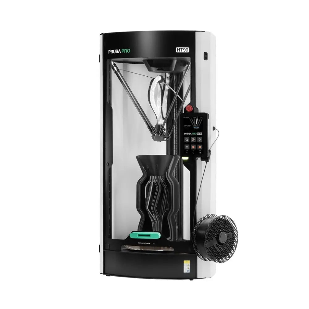 Delta-style 3D printer with enclosed build volume.