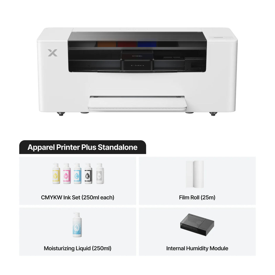 xTool Apparel Printer Plus Standalone-Set mit Tinten, Folienrolle und Befeuchtungsmodul