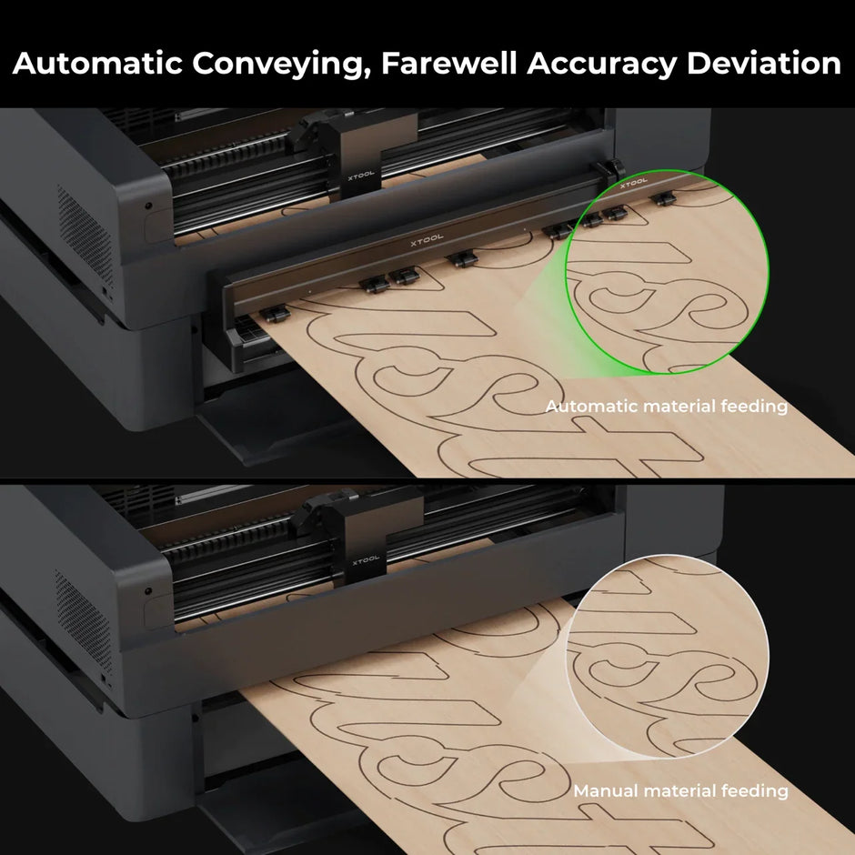 Automatic versus manual material feeding on the xTool P2