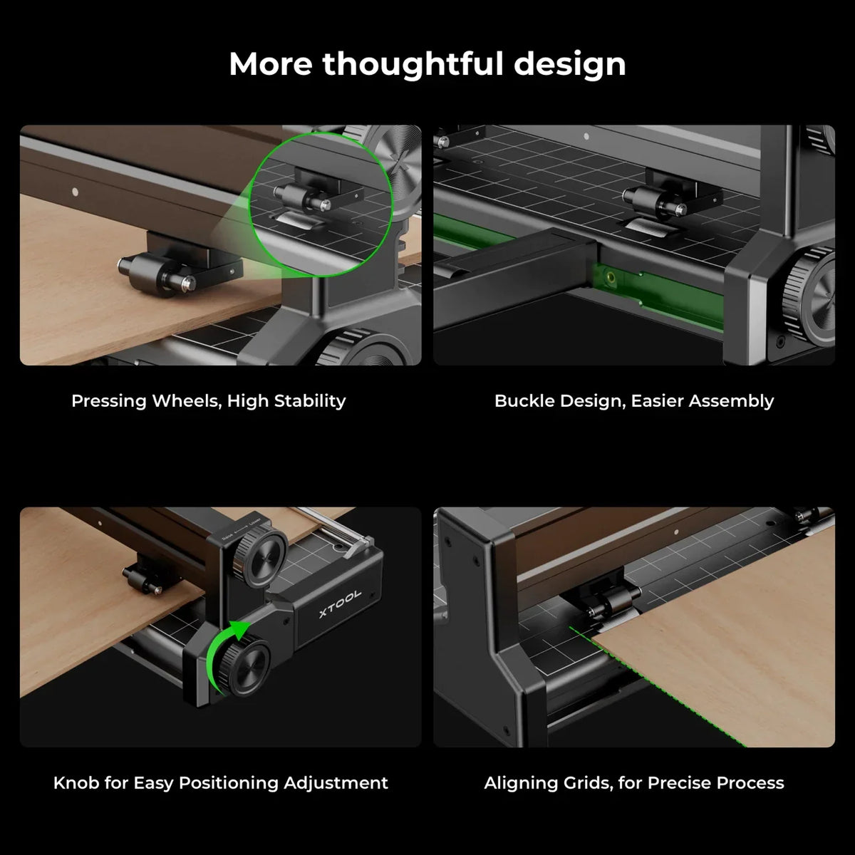 Conveyor feeder design details: pressing wheels, buckles, knob and grids