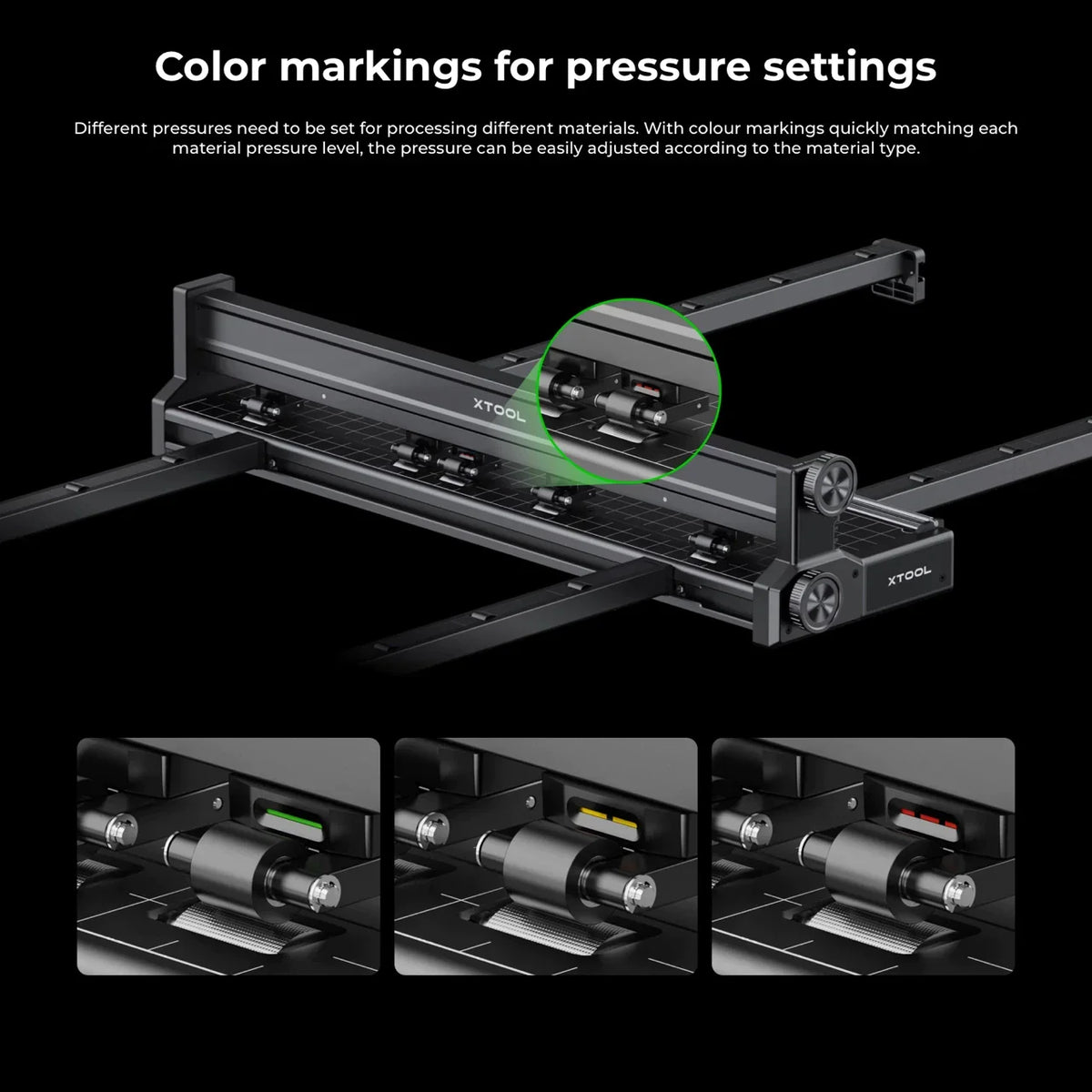 Colour markings for roller pressure on the xTool conveyor feeder