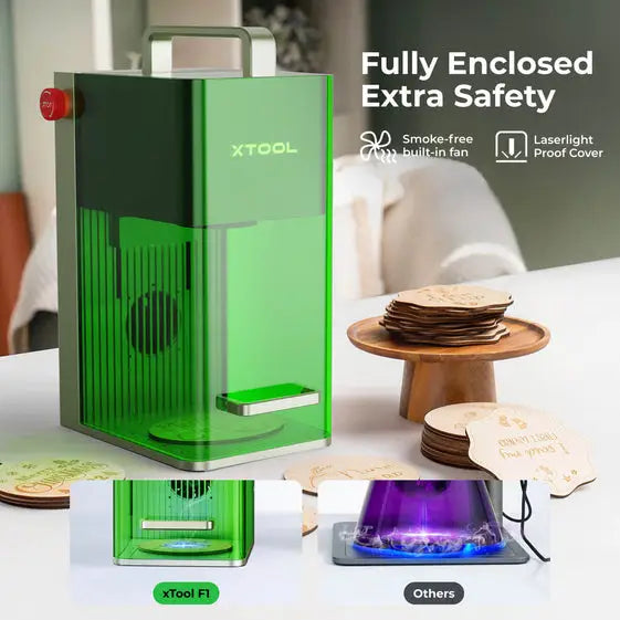 Compact fully enclosed green laser engraver with built-in fan for xTool F1 Portable High Speed Laser Engraver