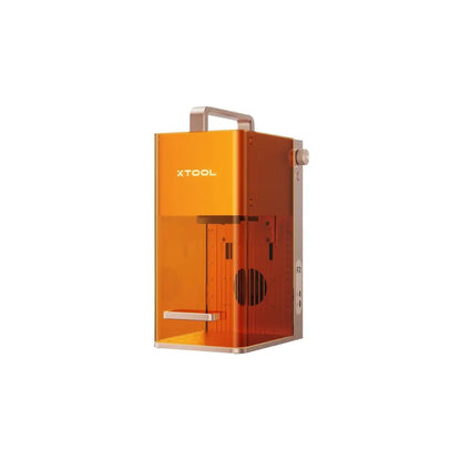 XTool F2 5W IR and 15W Diode Portable Dual Laser Engraver with orange translucent 3D printer, metallic accents, and handle