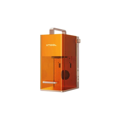 XTool F2 5W IR and 15W Diode Portable Dual Laser Engraver with orange translucent 3D printer, metallic accents, and handle