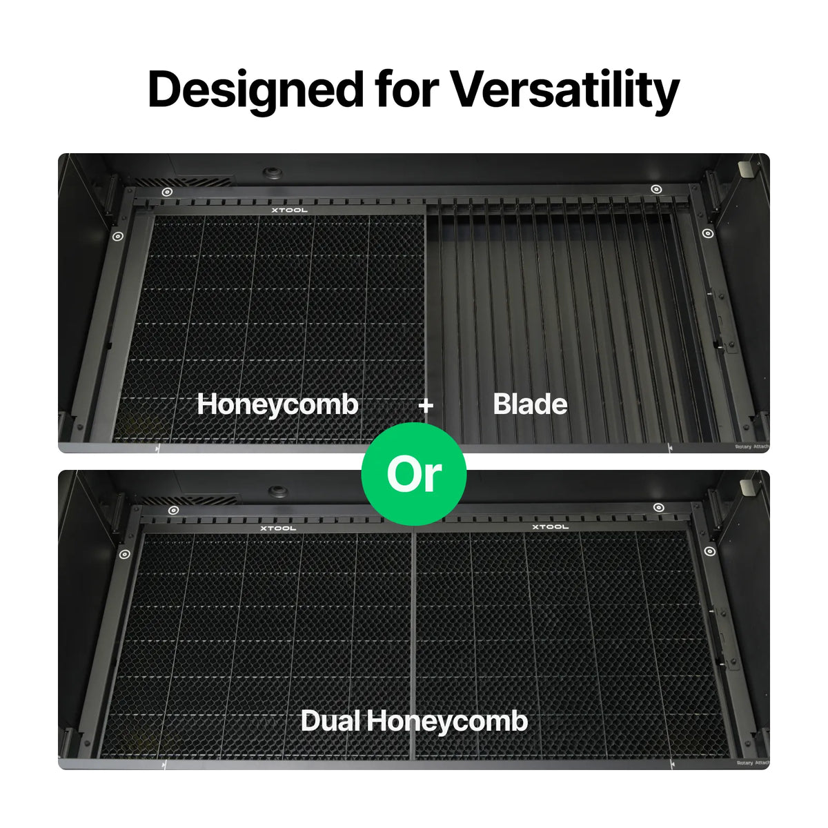 P3 bed options: honeycomb plus blade slats or dual honeycomb