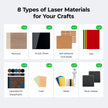 Materialien im Explore Kit: Sperrholz, Acryl, Kork, Filz, PU, Karton, Metall und Steinuntersetzer