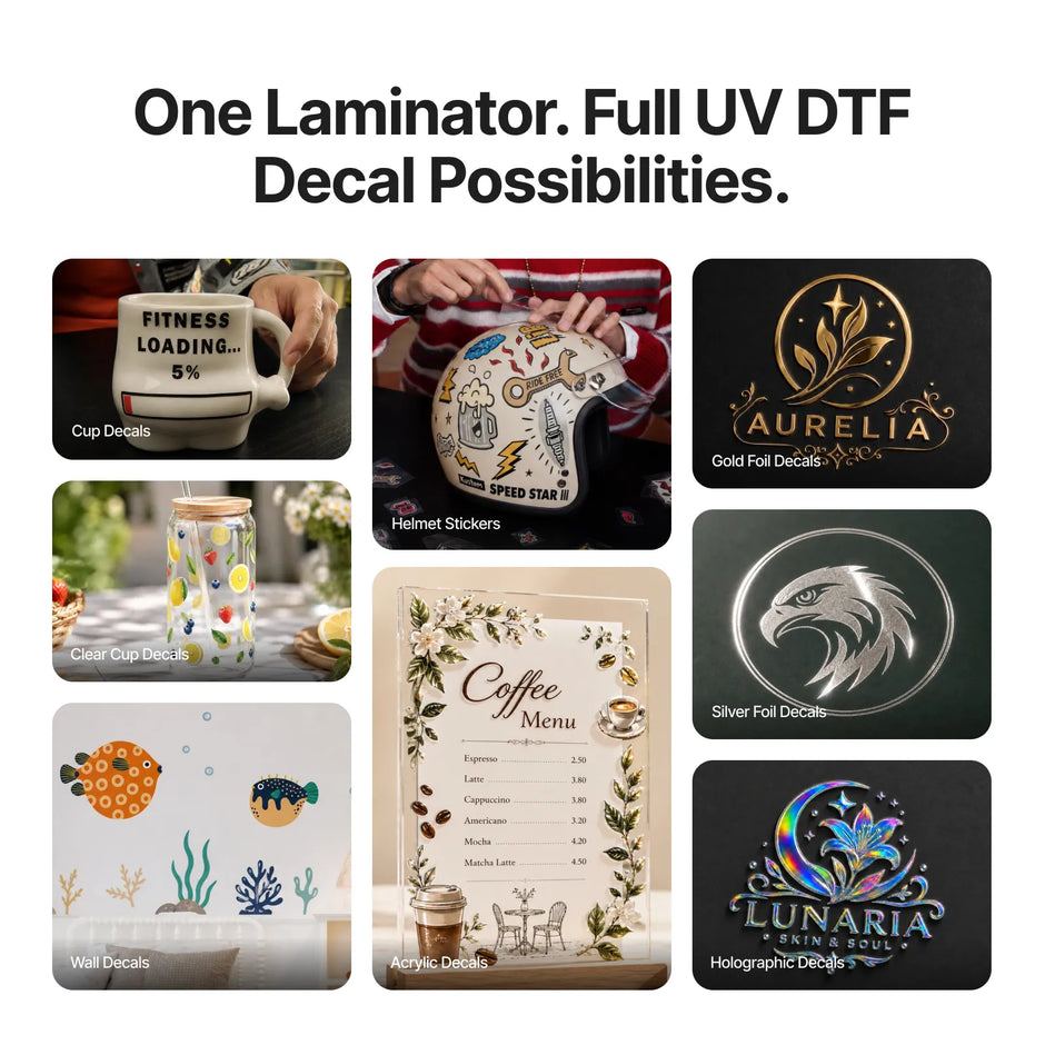 Mit dem LM1 hergestellte UV-DTF-Aufklebertypen
