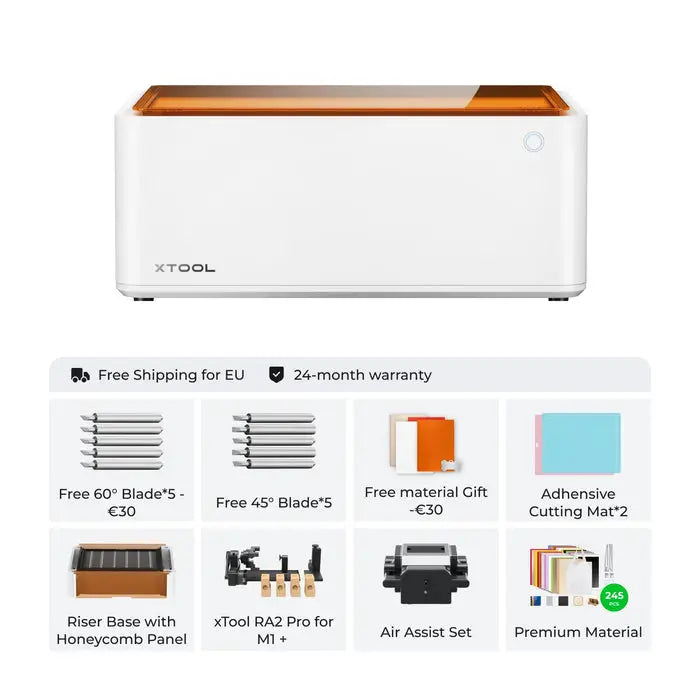 White rectangular device with an orange top panel, likely a laser cutter or engraver.