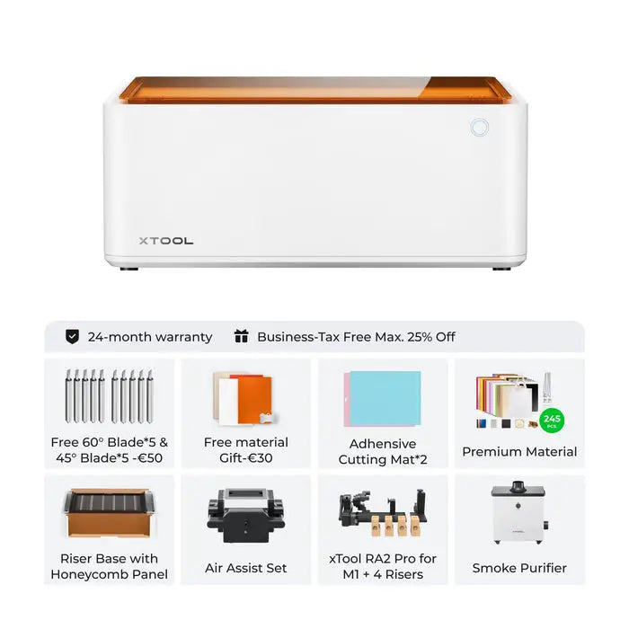 White rectangular device with an orange top panel, likely a laser cutter or engraver.