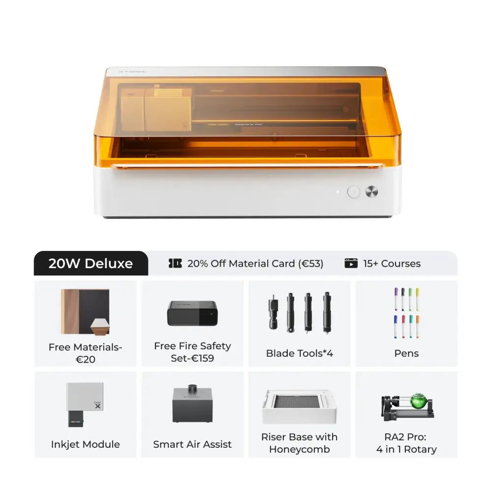 Laser engraver with accessories.