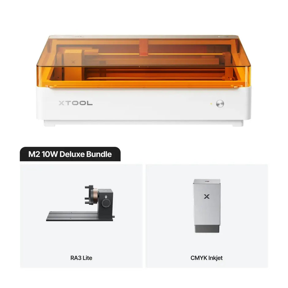 White and orange xtool m2 10w all-in-one bundle laser engraving machine with transparent lid for precise crafting