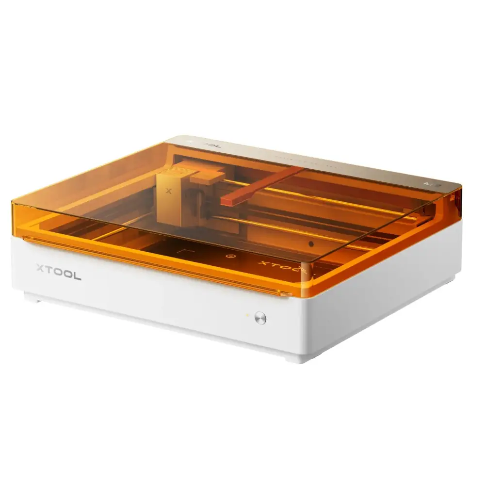 White and orange xtool m2 color craft laser cutter and engraver with transparent lid, compatible with 10w basic xtool bundles