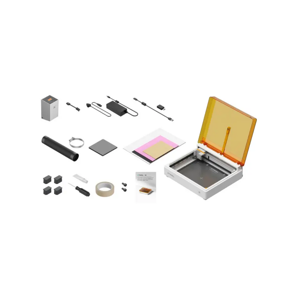 White and orange xTool M2 Color craft laser cutter and engraver with transparent lid is a smart laser engraver