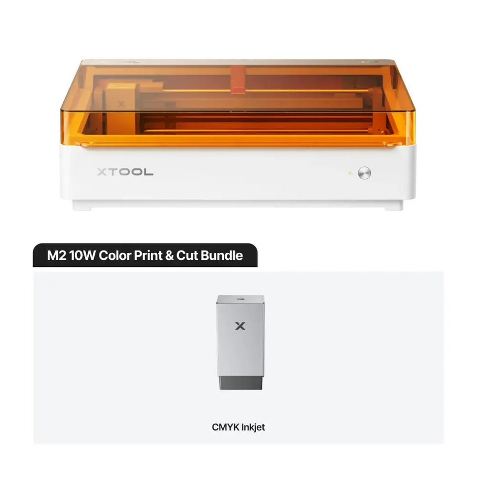 White and orange xtol m2 10w color print and cut laser engraving machine with transparent amber lid for versatile crafting