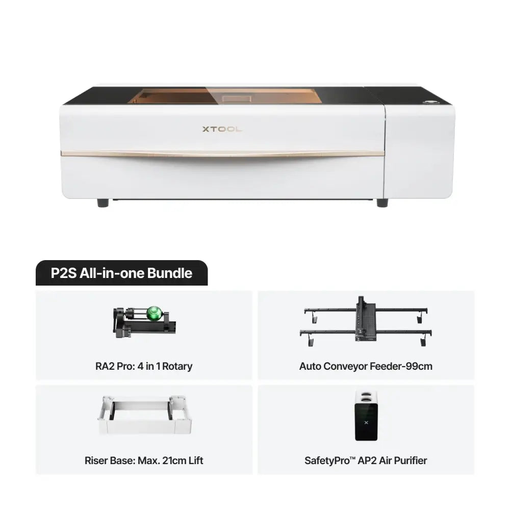 White and gold XTONE laser engraving machine with black accents for xTool P2S 55W Cutter