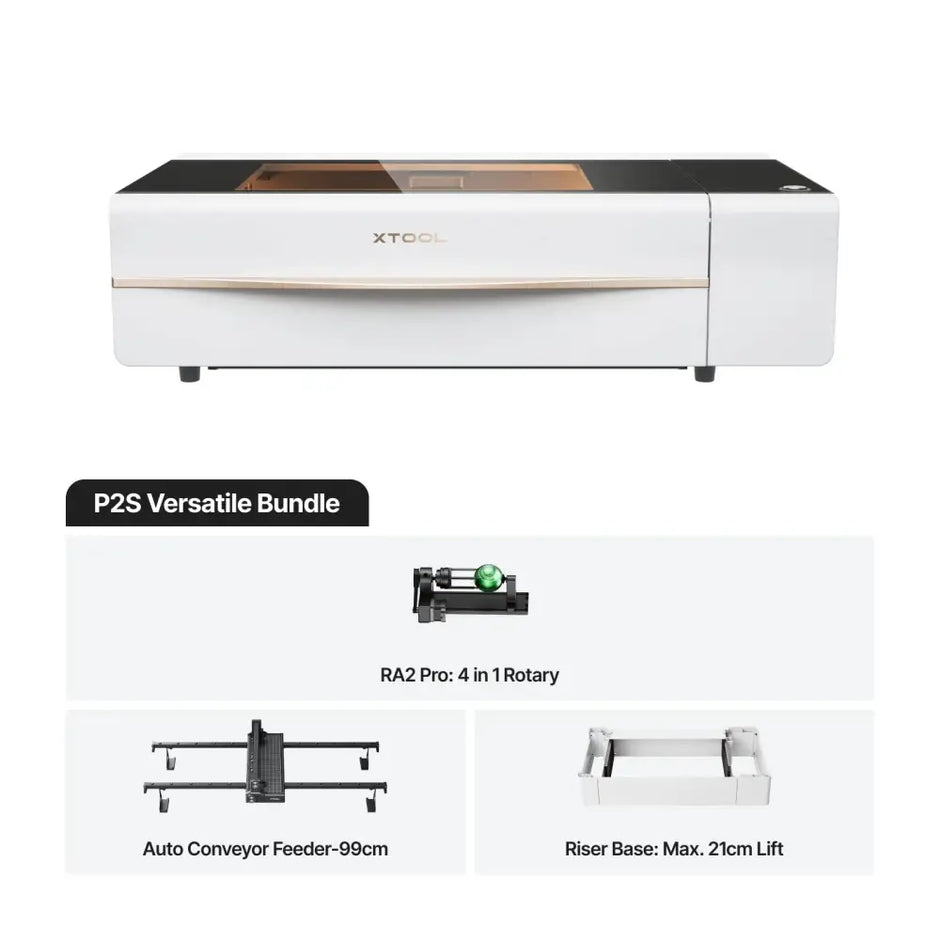 White laser engraving machine with gold accents and black screen, xTool P2S 55W Laser Cutter