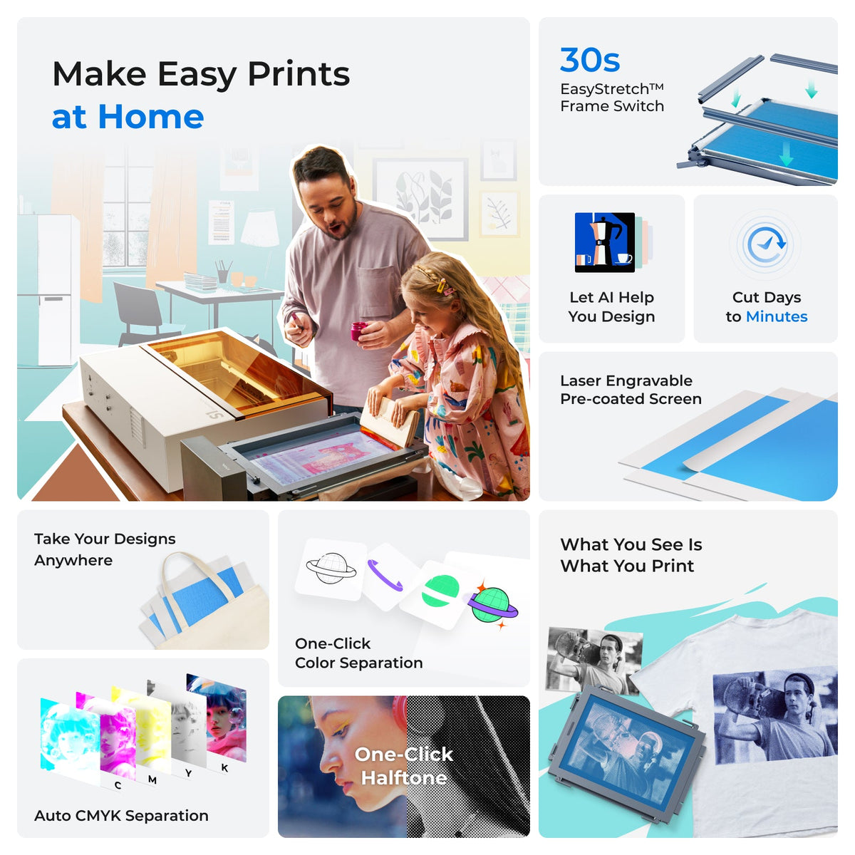 Siebdruck zu Hause mit dem xTool Screen Printer, KI-Design und Farbseparation